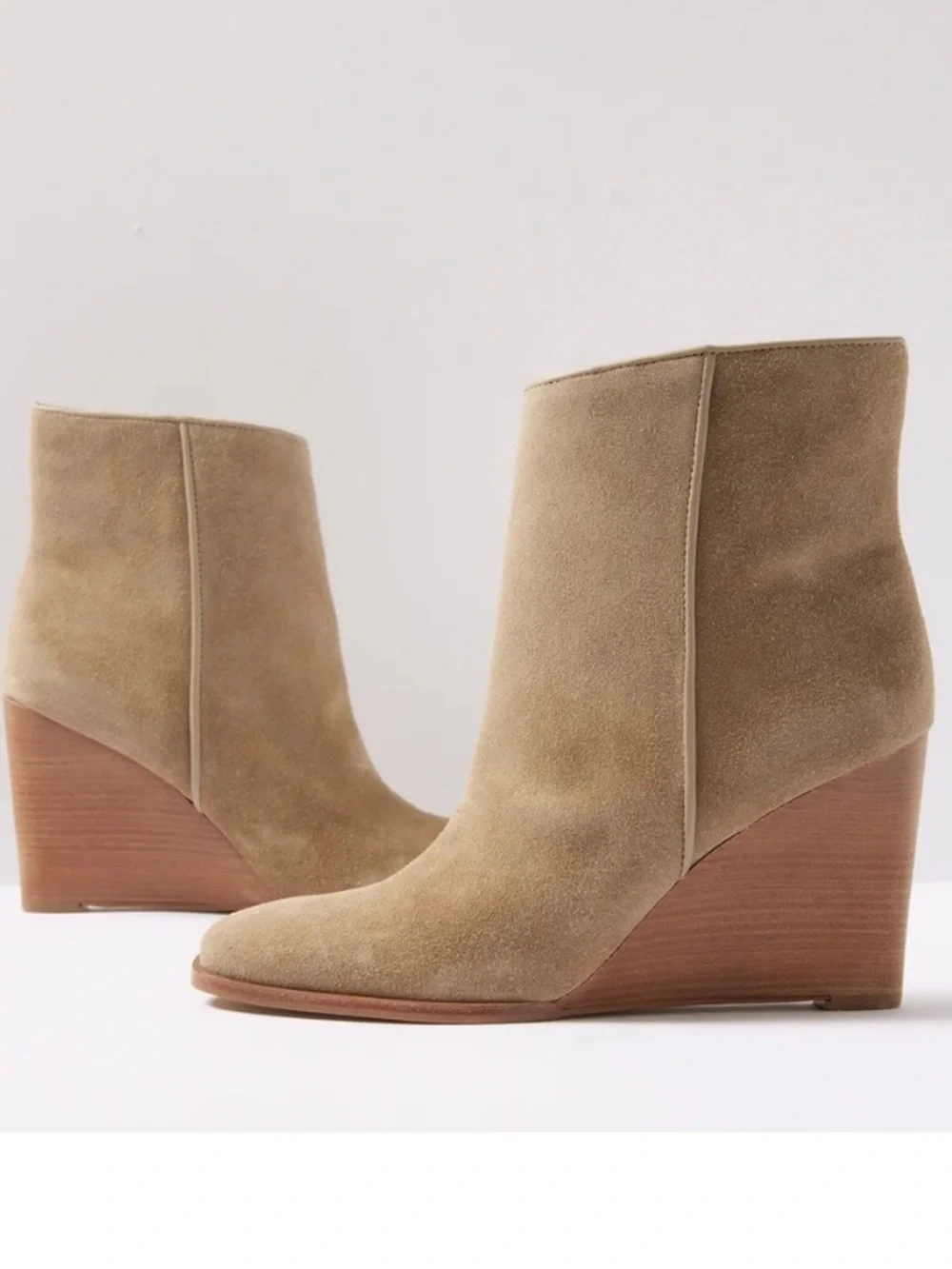 Dolce Vita Susann Wedge Heel Ankle Boot in Almond Suede Square Toe, size 8.5
